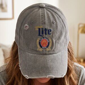 Miller Lite Gray Distressed Cap